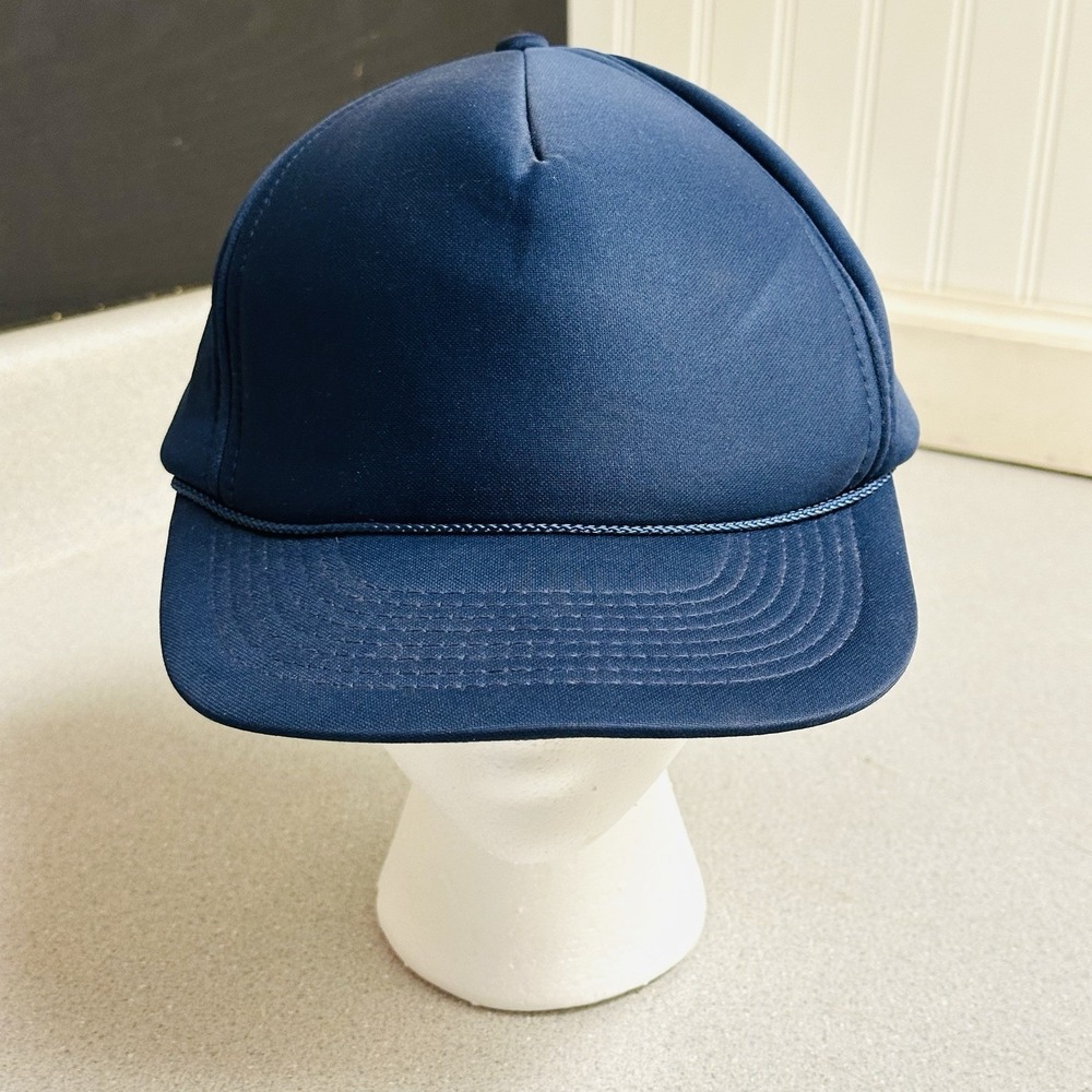1970's Navy Blue Trucker SnapBack Hat Universal One Fits All